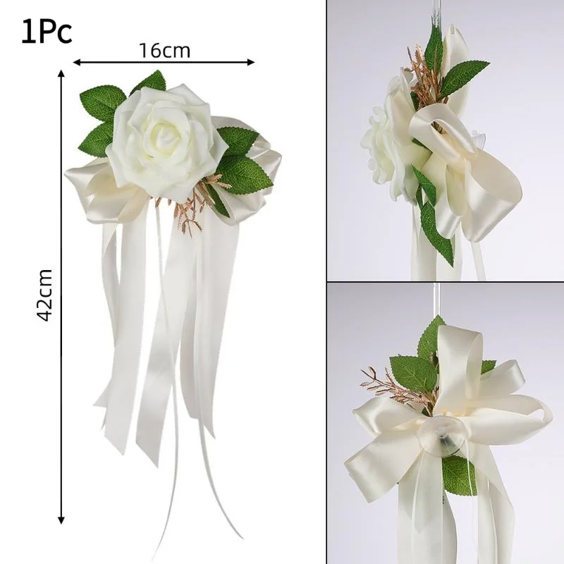 1Pc Wedding Car Rearview Mirror Decoration Flower Retro Bow Door Handle Decoration Simulation Flower Automotive Supplies.