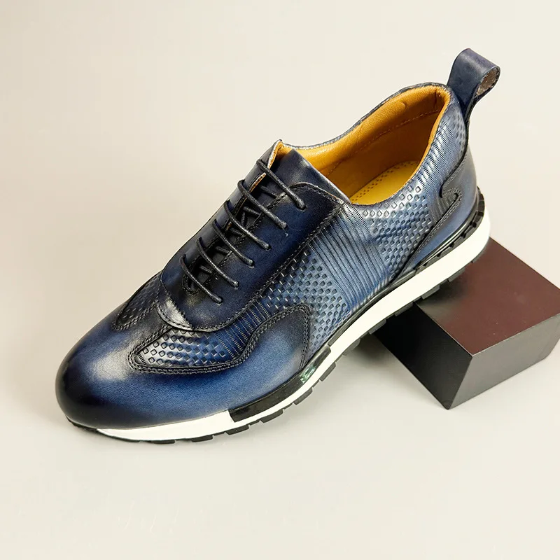 Brand Mens Casual Sneakers Genuine Leather Lace-Up Comfortable Oxford Fashion Breathable Outdoor Walking Flat Shoes for Men