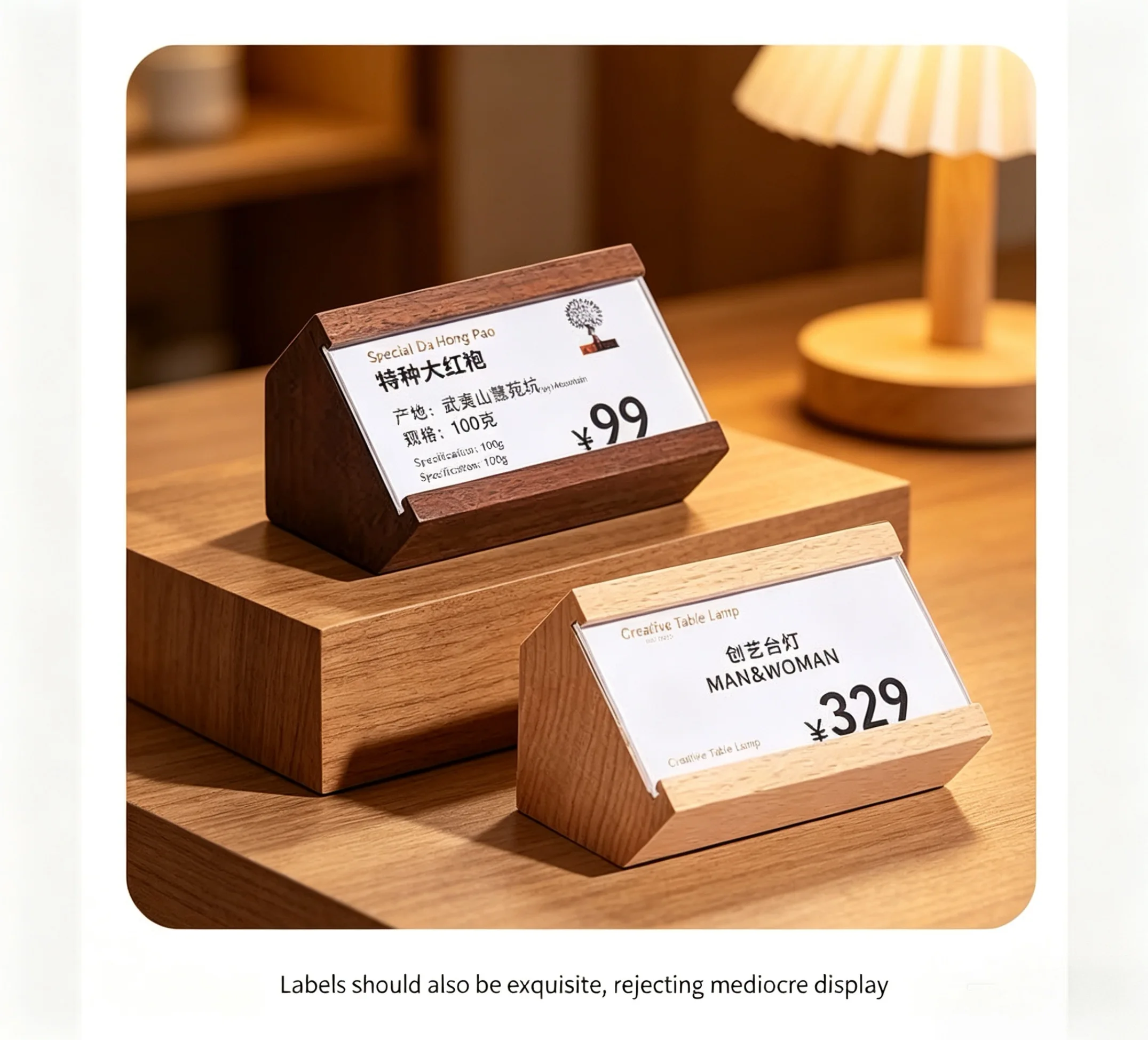 5 Pieces 50x35mm / 70x45mm Small Wood Price Menu Paper Holder Acrylic Menu Sign Holder Display Stand Mini Price Label Card Tags