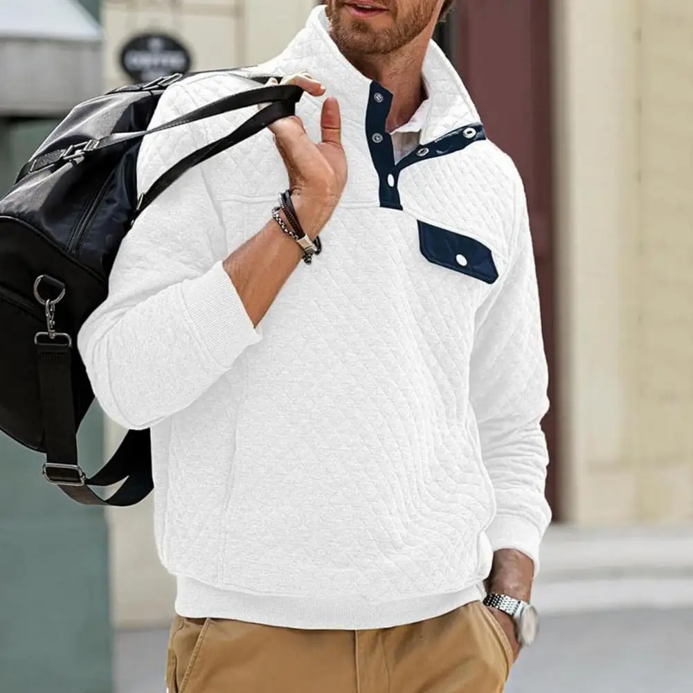 

Men's Daily Sweatshirt Stand Collar Diamond Texture Long Sleeve Solid Color Loose Pullover Blazer Commuter Sweatshirt