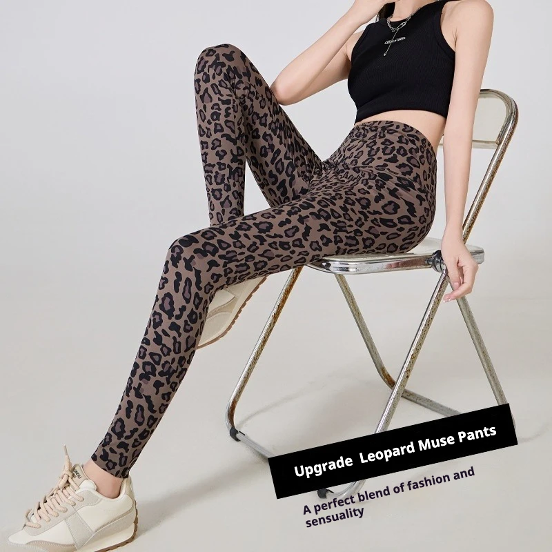 حجم كبير ليوبارد طباعة المرأة ربيع الخريف ارتداء عالية الخصر رقيقة التمويه اليوغا القرش الرياضة طماق القدم الصغيرة