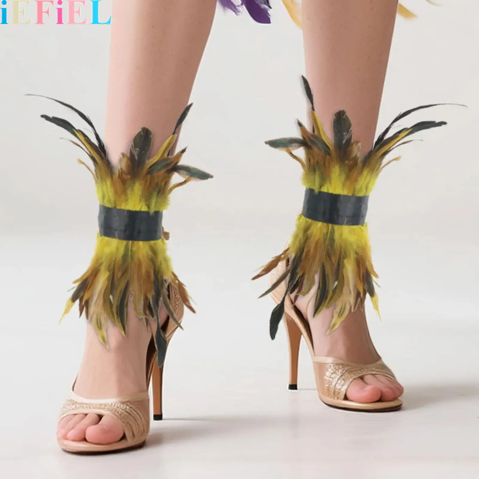 

1 Pair Women Feather Soft Foot Cuffs Raves Dance Tie-Up Style Ankle Bands for Halloween Cosplay Costume Accessories