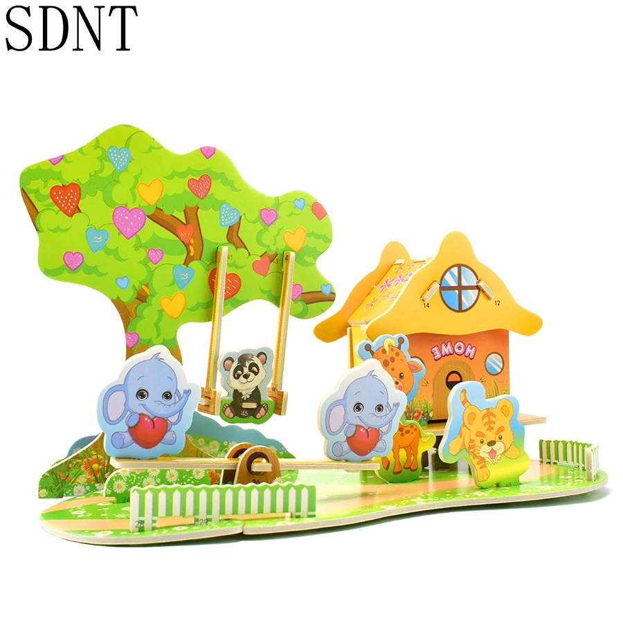 Amusement Park Cardboard 3D Puzzle for Kids Educational Toys Animals Garden Kids Diy Fairy Tale Model Kit Toys for Children Gift