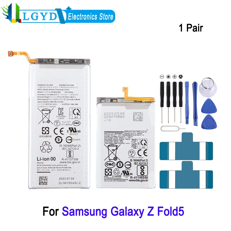 1 Pair Battery For Samsung Galaxy Z Fold5 Phone Rechargeable Lithium Battery Repair Replacement Part