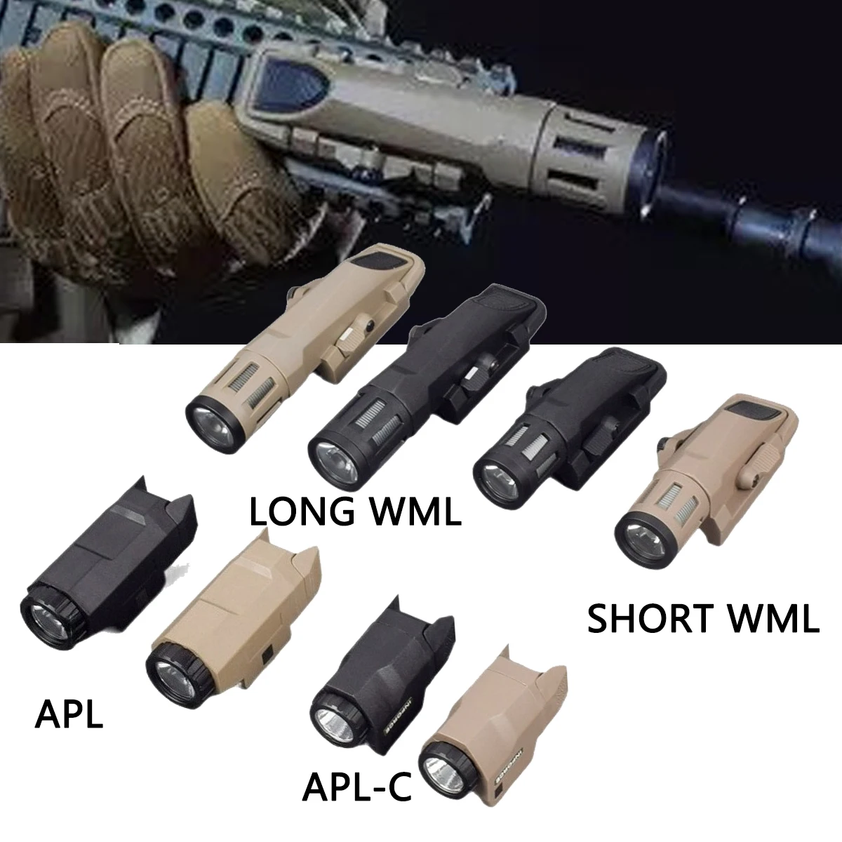 

Tactical WML APL Long Short Inforce Nylon Rifle Pistol Gun Fit GLOCK 17 19 20mm Rail Airsoft Hunting Weapon LED Light