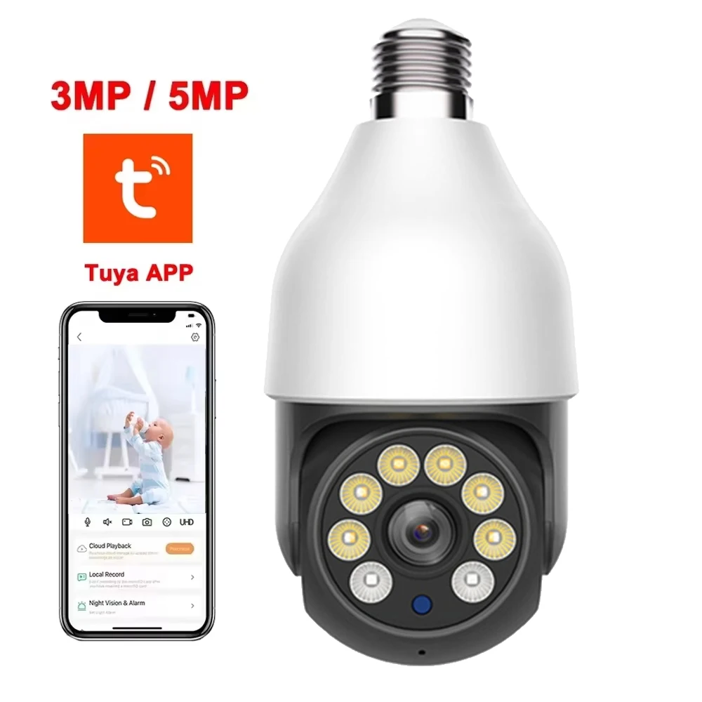 

Tuya Smart Life 5MP 5G Bulb Camera Color Night Vision Wireless Security Camera Auto Tracking Two Way Audio Surveillance Camera