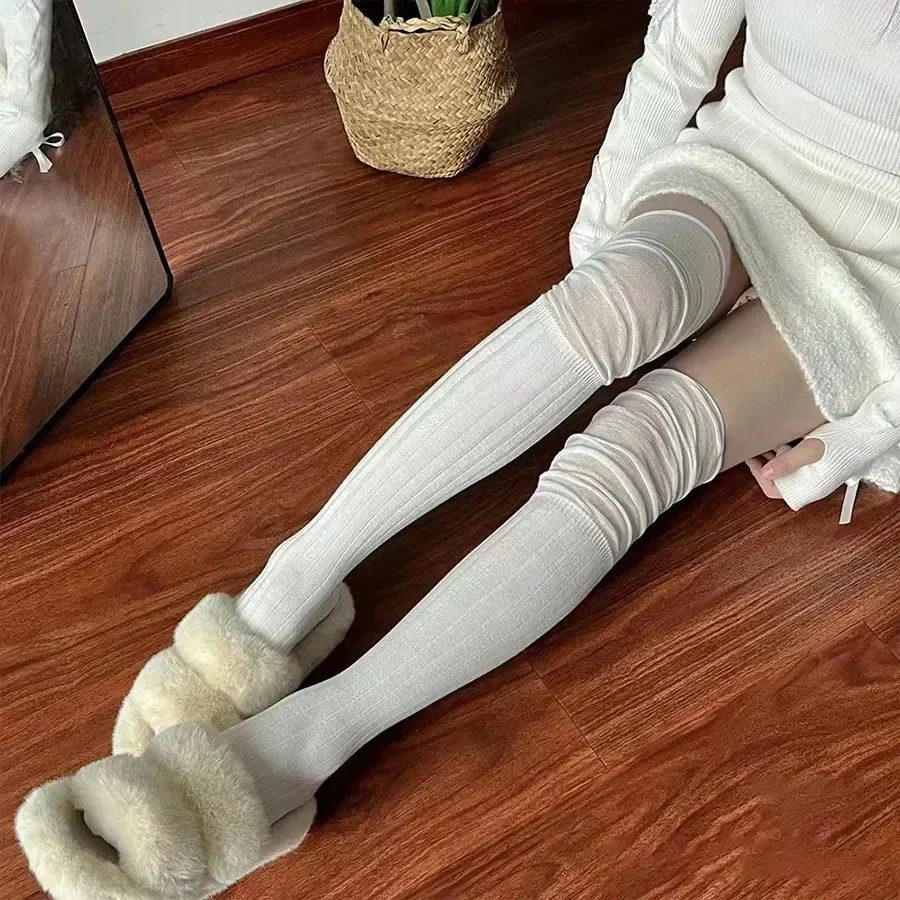 1/2pairs Women\'s Thigh High Stockings Casual Over The Knee Long Socks Lolita Thermal Vertical Stripe Socks Female Tube Leggings