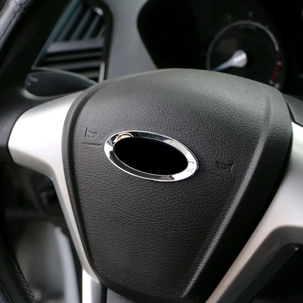 

1Pc High Quality Steering Wheel ABS Chrome Trim Cover Logo Ring Car Interior Accessories for Ford Focus 2 3 Fiesta Ecosport Kuga