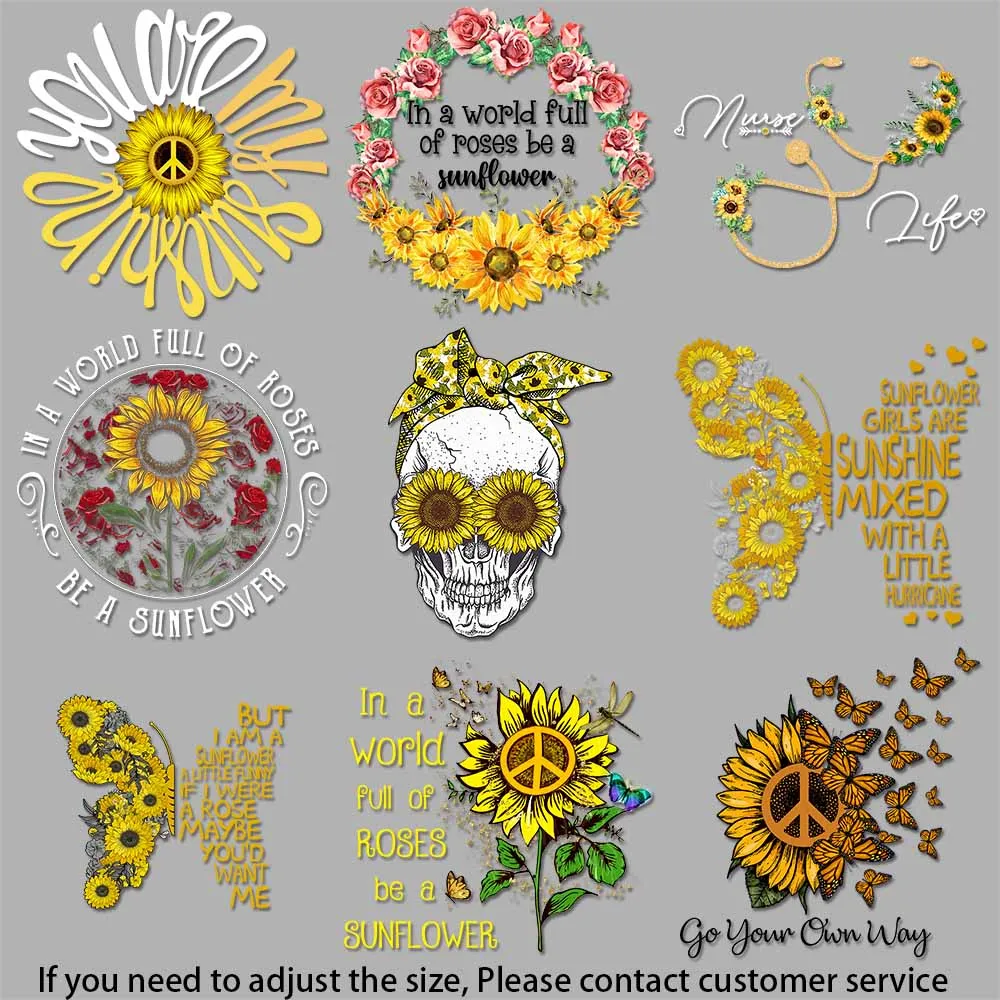 Infirmière d'art de tournesol optimiste, fer à thème de tournesol sur transfert, modèles de transfert de tissu polyvalents, artisanat de bricolage facile à utiliser