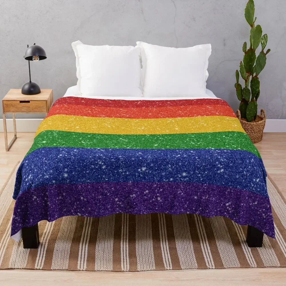 

Faux Glitter LGBTQ Pride Rainbow Flag Background Throw Blanket Plaid christmas decoration Winter beds cosplay anime Blankets