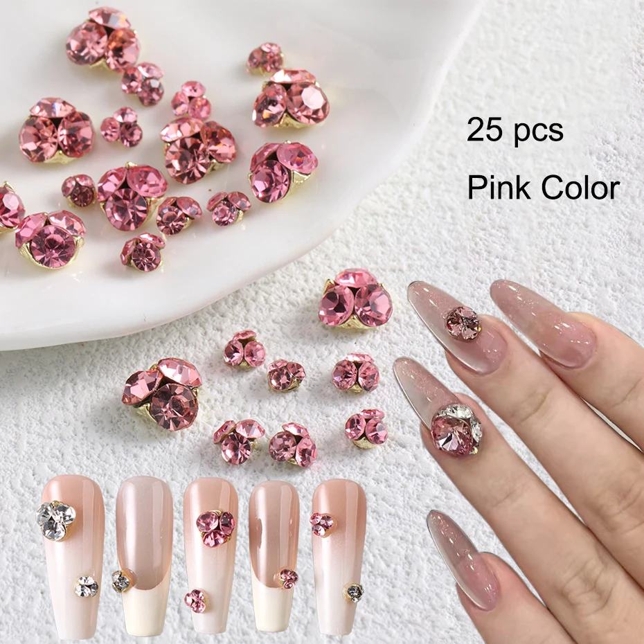 25 szt. Błyszczące Białe Różowe Cyrkonie Ozdoby do Paznokci Modne Kryształowe Diamentowe Paznokcie Koreańskie Elementy Dekoracje na Wesele i Imprezę