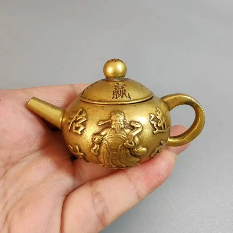

Vintage Mini Teapot Five-Way God of Wealth Fortune-Attracting Rotating Teapot Handheld Brass Solid Copper Teapot Antique Ornamen