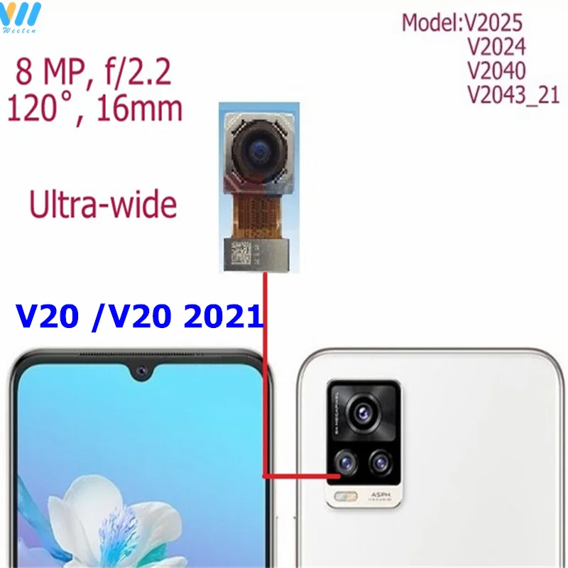 Front Rear Camera For Vivo V20 V20 Pro 2021 Back Main Small Front Facing Camera Module Flex Cable Repair Parts V2025 V2024 V2040