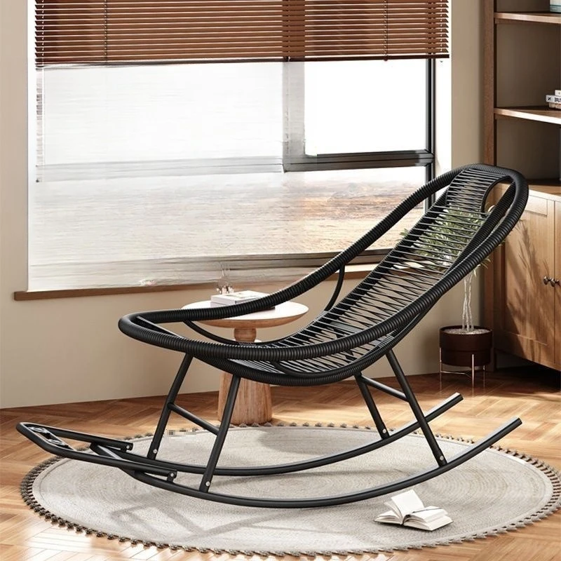 Rocking chair lounge chair, leisurely courtyard lounge balcony rattan chair, rattan weaving rainbow home user