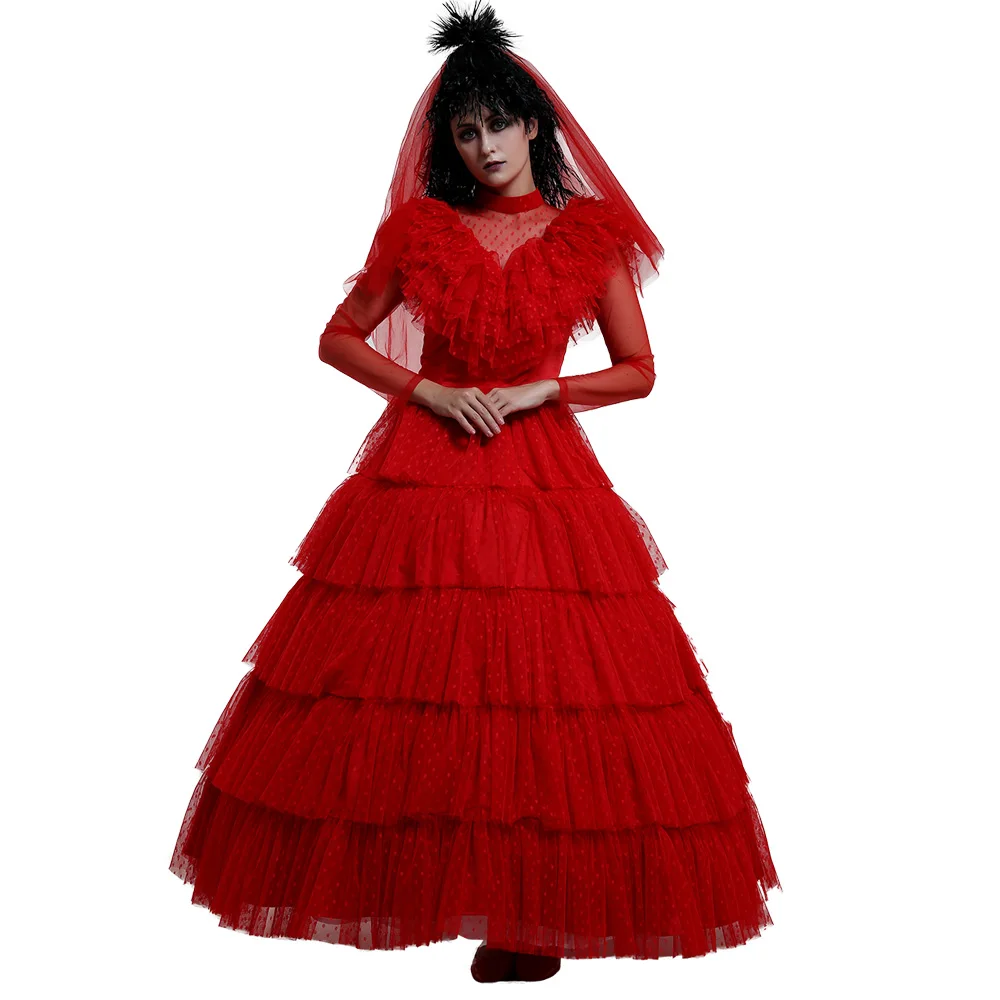 

Miccostumes Women Lydia Gothic Red Wedding Style Dress Cosplay Costume for Halloween with Headdress