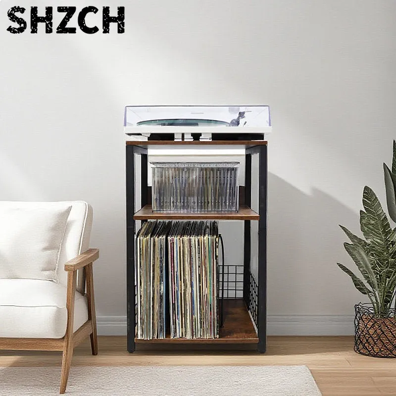 Minimalist Iron Record Player Stand Black Vinyl Shelving Unit Multi Layer Audio Rack Storage