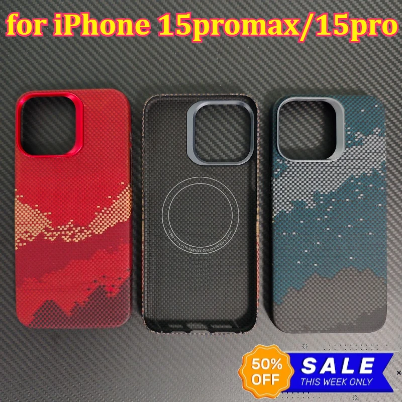 

Magnetic Aramid Fiber Cover for iPhone 15promax/15pro Ultra Slim Minimalist Carbon Fiber Texture Smooth Touch