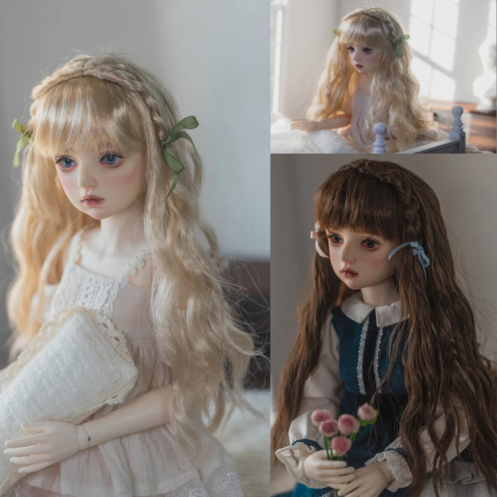 

D09-P734 children handmade toy 1/6 1/3 1/4 uncle doll BJD/SD doll's wig Soft silk long curly hair braided hair 1pcs