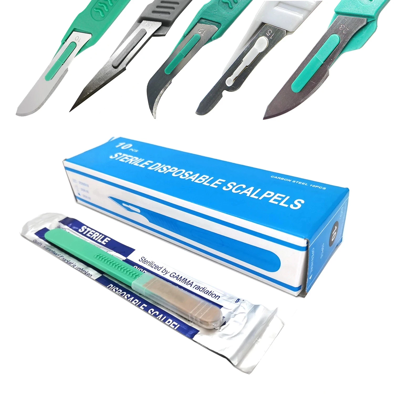 Aseptic Disposable 10# Round Head 10 Scalpels, 11 Point Scalpels For Surgical Skin, Laboratory Anatomy, Carving And Craft Hobby 