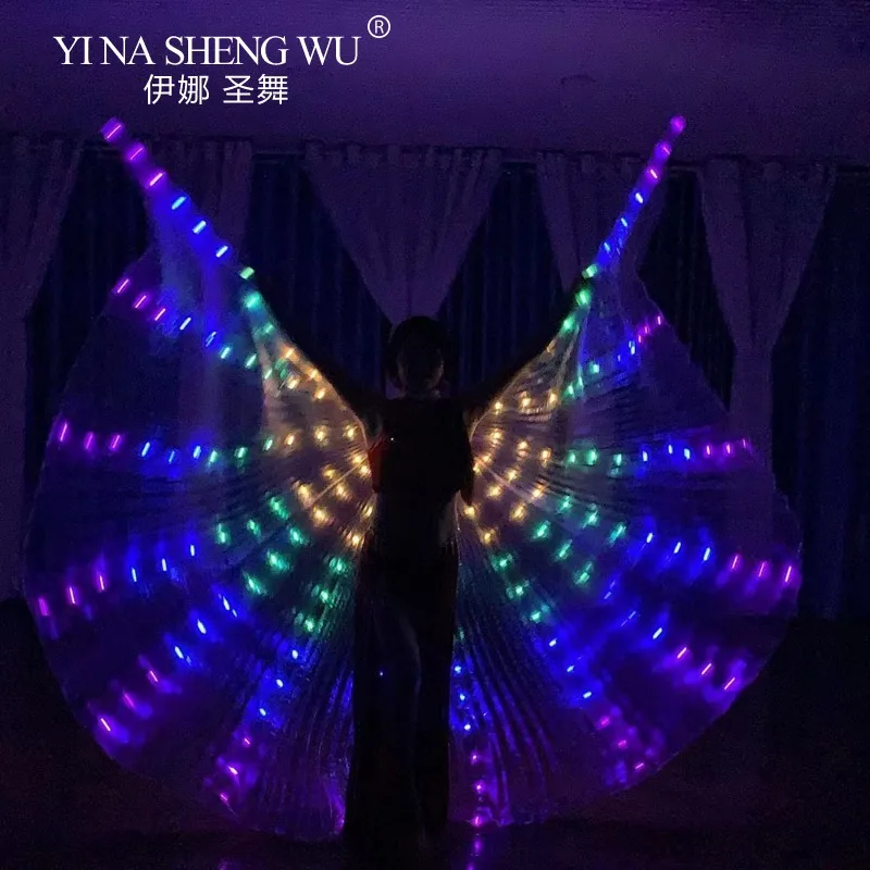 LED Wings Belly Dance Wings Isis Halloween Wing Prop Shining LED Lamp Wing Belly Dance Costumes Accessories Sticks for Adult