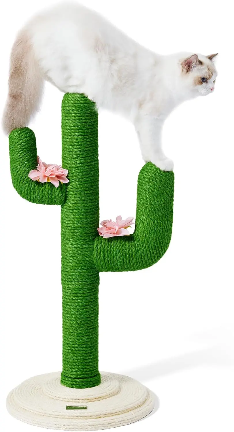 

Cat Scratchers for Indoor Cats Cactus Cat Scratch Post Jute Rope, 31.5'' Tall Green Vertical Cactus Cat Tree Scratching