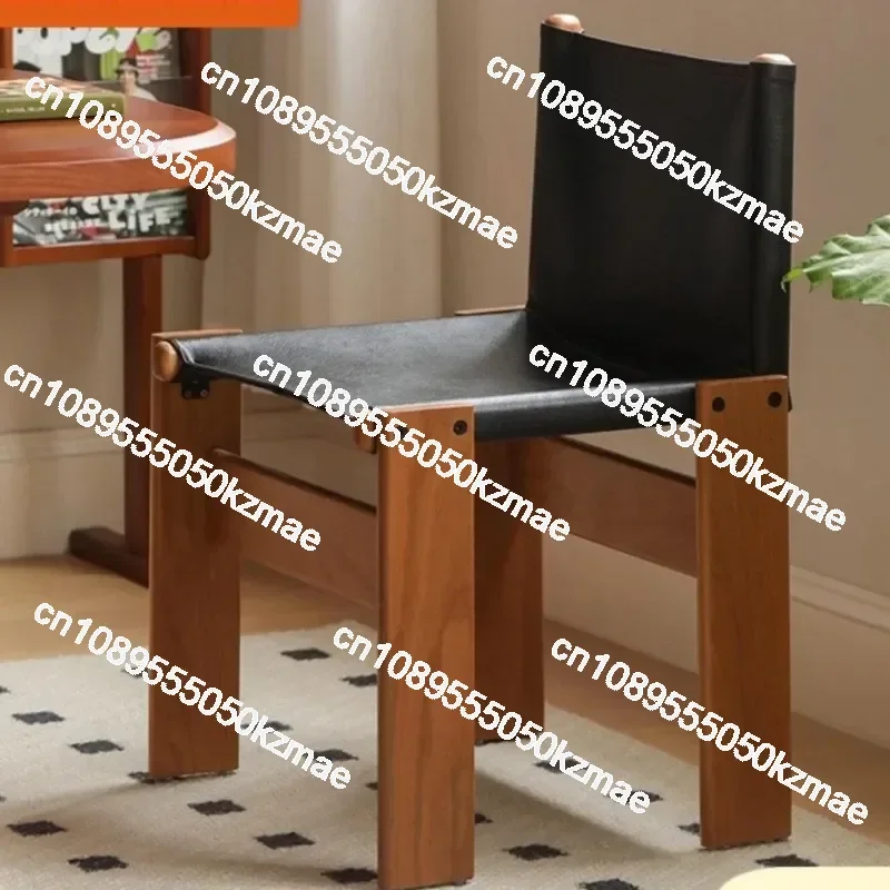 Retro Style Solid Wood Dining Chair | B&B Design, Antique Wax Leather, Light Luxury Net Red Monk Chair