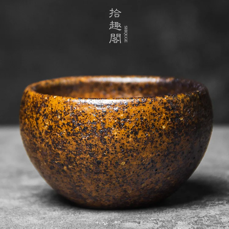 Handmade Rough Pottery Tea Cup, Japanese Ceramic Nostalgic Host Pu Erh Large Wood Fired Set, Single Cup