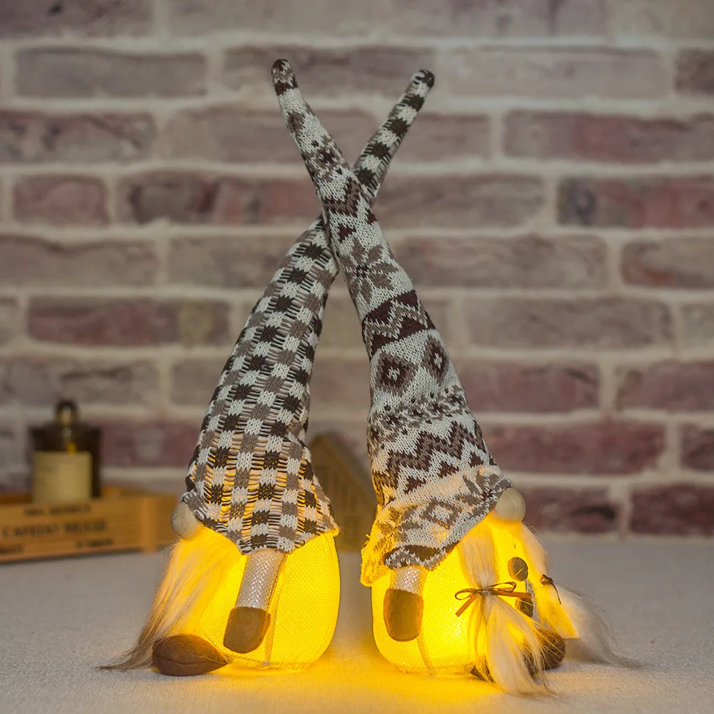 Gnome Christmas Ornaments with Light Handmade Swedish Tomte Xmas Gnomes Plush Doll Scandinavian Santa Elf Table Ornaments