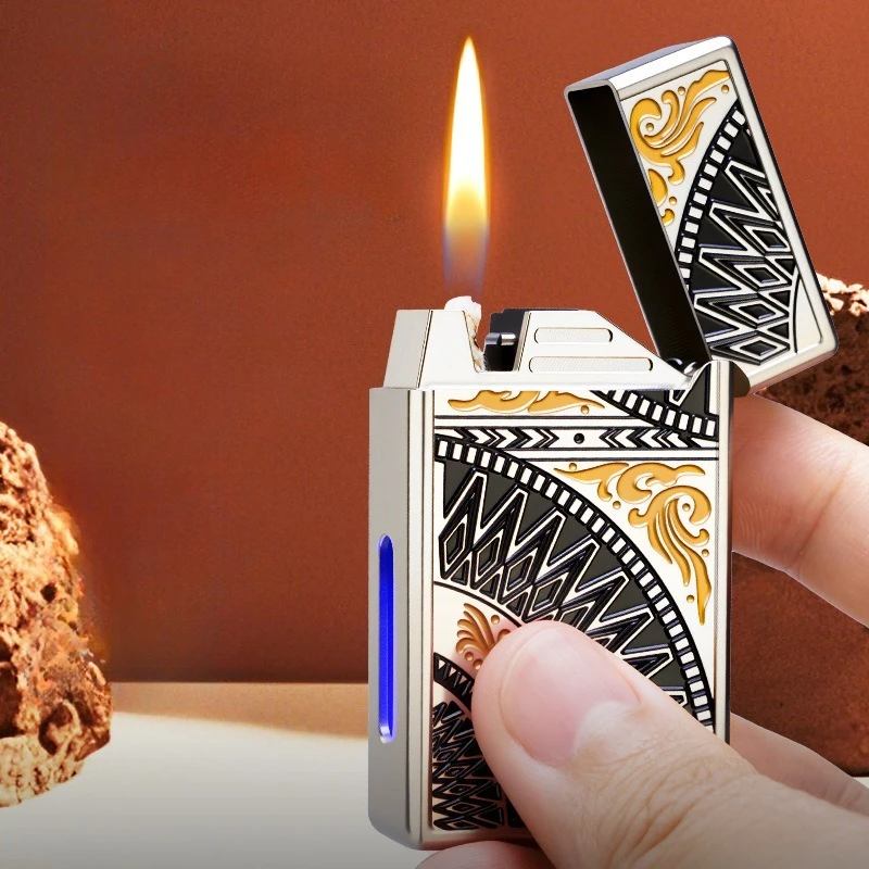 

Intelligent Voice Control Multiple Ignition Methods Oil Lighter Type-c Electric Open Flame Vintage Lighter Smoking Accessories