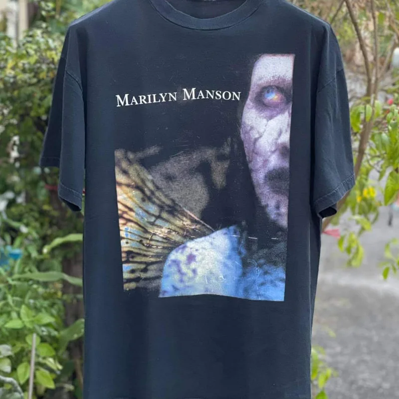 Marilyn Manson Marilyn Manson Rock Short Sleeve Vintage High Street Trend Loose T-Shirt Men