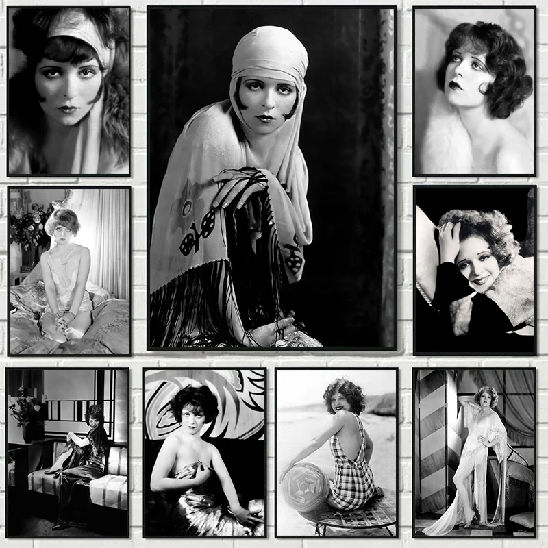 Póster de fotografía de chica Flapper Vintage, pintura en lienzo impresa en HD, imágenes de pared, decoración del hogar, estrella de película, arco claro antiguo, 1920s