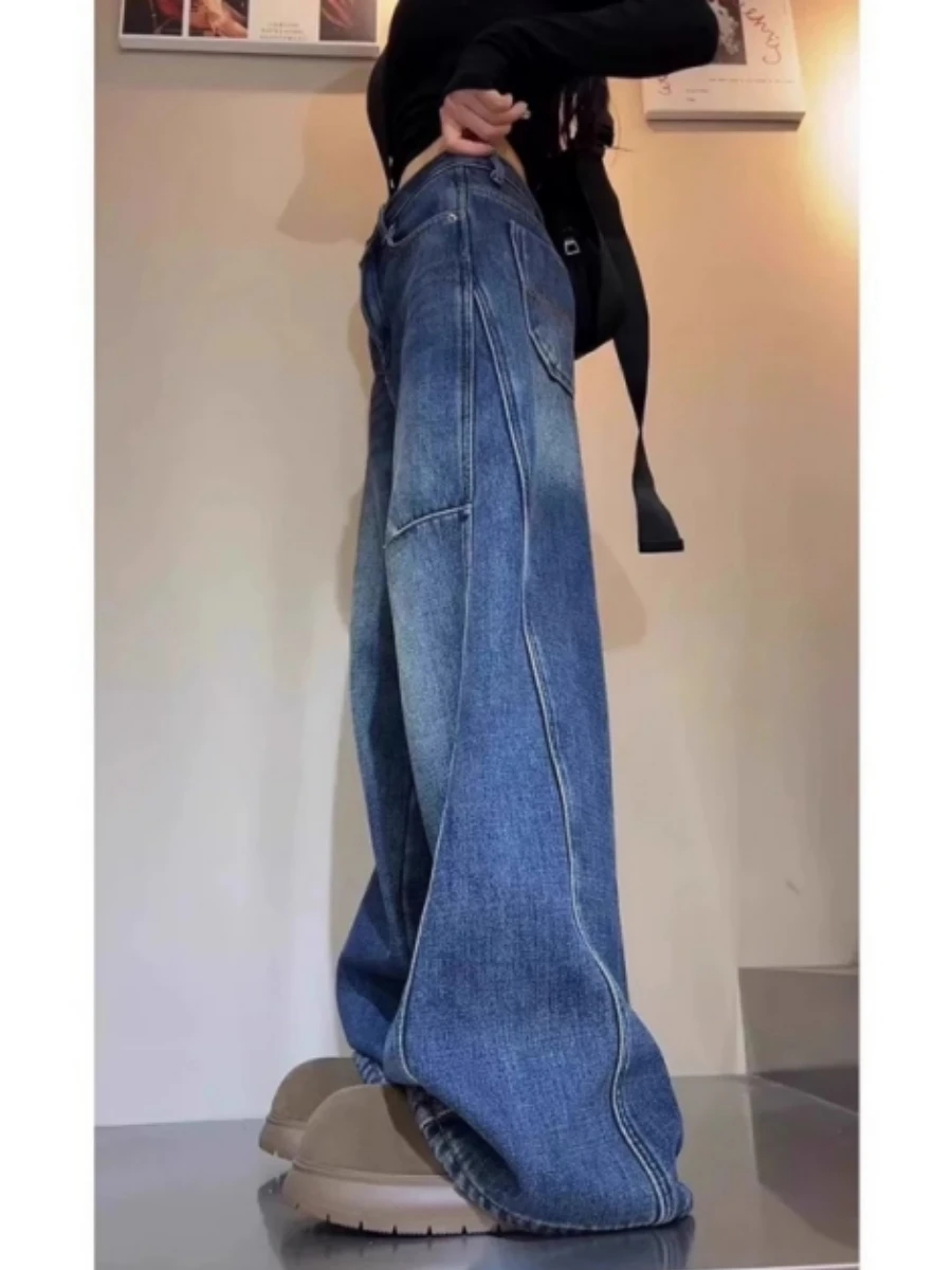 

Джинсы женские с высокой талией, широкими штанинами, в стиле ретро, американские, из денима, для полных, свободного прямого кроя, весна-осень