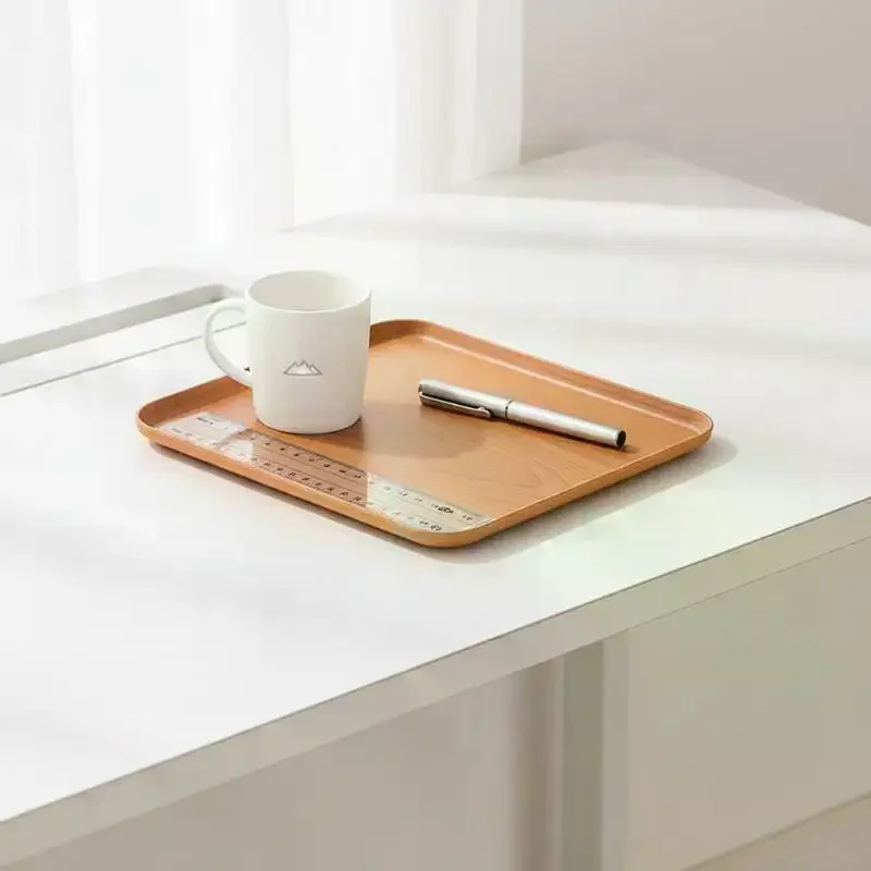 Wood Grain Plastic Food Serving Tray Stackable Dessert Fruit Tray Tea Tray Large Capacity Storage Tray Kitchen Stoage Organizer