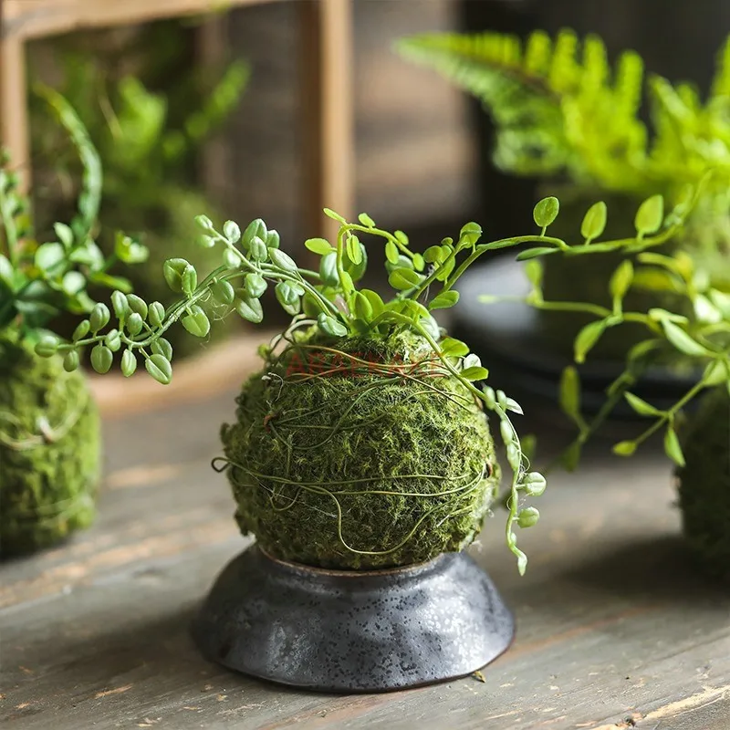 1PCS Fern leaf small grass ball simulation moss landscape decoration ornament simulation green plant decoration ornament