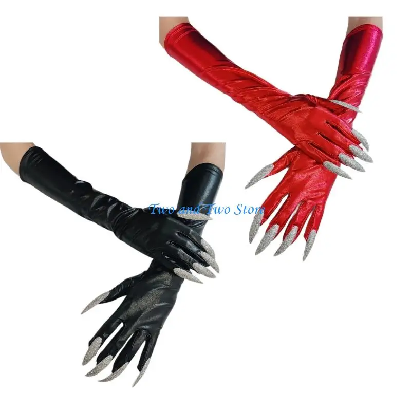 

HX6F Reusable Synthetic Leather Paws Gloves Spooky Party Accessory Comfortable Wear for Halloween Costumes Role Playing