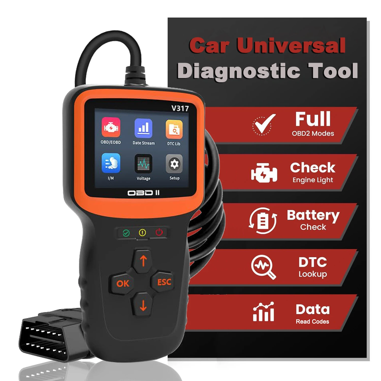 V317 OBD2 Scanner Professional Auto Engine System Diagnostic Lifetime Free Automotive DTC Lookup Code Reader Car Diagnostic Tool