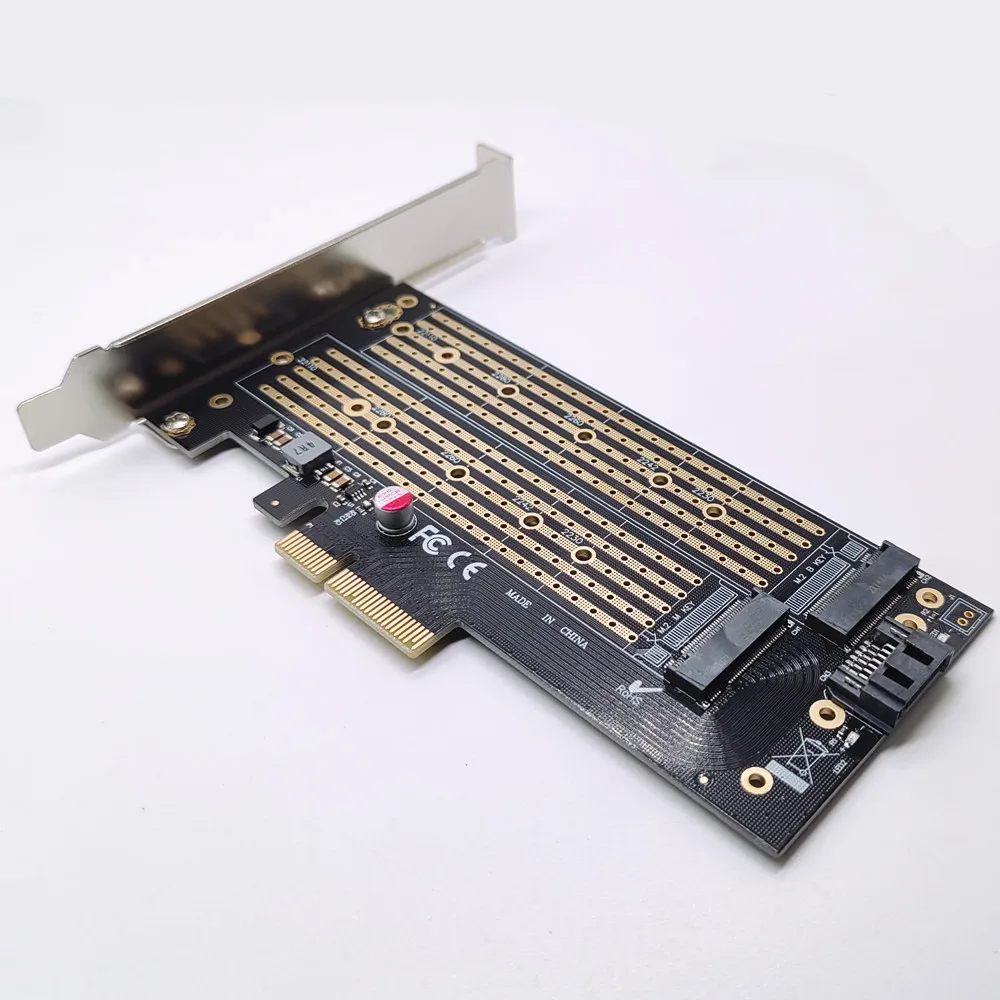 M.2 to PCIe NVMe and SATA SSD Dual M Key and/or B Key Adapter Card 2242 2260 2280 M2 Drive to Desktop PCI E x4 Includes Brackets
