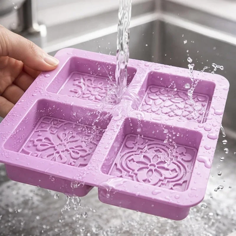Embossed Floral Silicone Mold Square Handmade Soap Making Supplies Vintage Flower  Candle Lotion Bath Bombs Resin Cake Chocolate