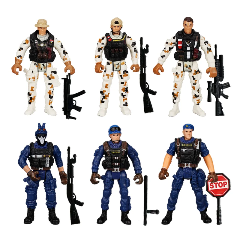 Warrior Elite Force Military Action Figure Brinquedos para Crianças, Soldados de Neve, Marinha, Homem Móvel do Exército com Arma, Menino Presentes, 1:18, 6Pcs