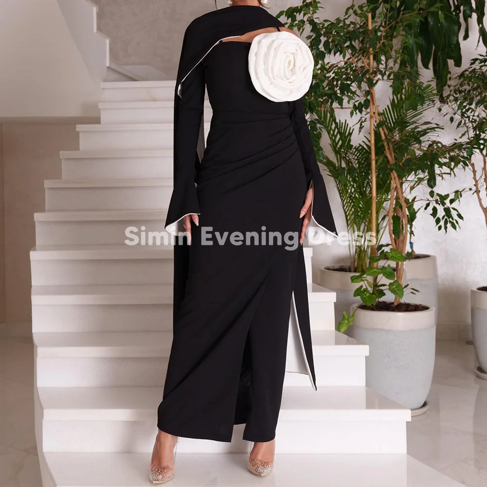 

Simin Women's Crepe Strapless 3D Flowers Split Straight Luxury Dubai Evening Dresses Long Sleeves With Shawl Elegant Dress 2025