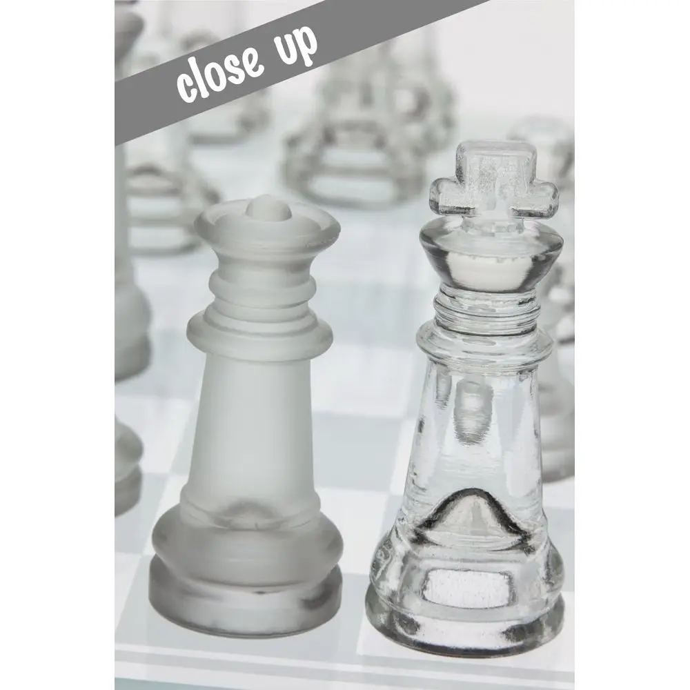 14 Premium Glass Chess Set - Stylish & Durable - 32 Frosted & Clear Pieces - Felted Bases - Portable & Stable for Enthusiasts
