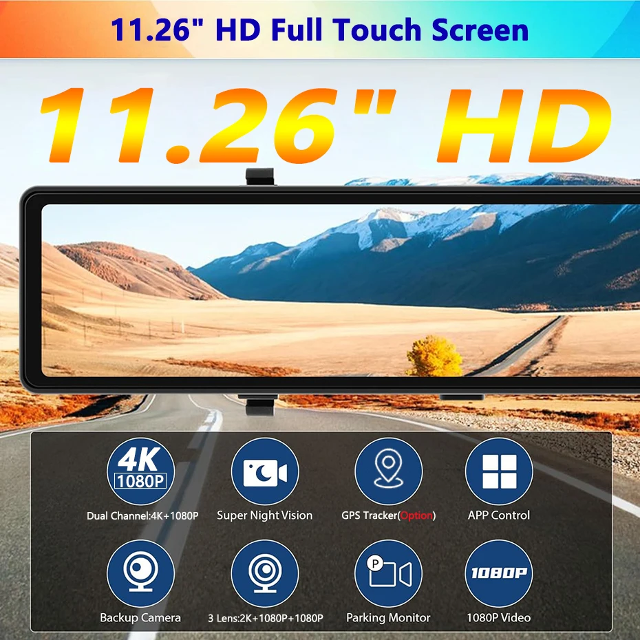 4K Dash Cam 3 Channel Rearview Mirror Front Inside Rear 2K+1080P+1080P WiFi GPS Dual Lens Car Dvr Camera Infrared Night Vision