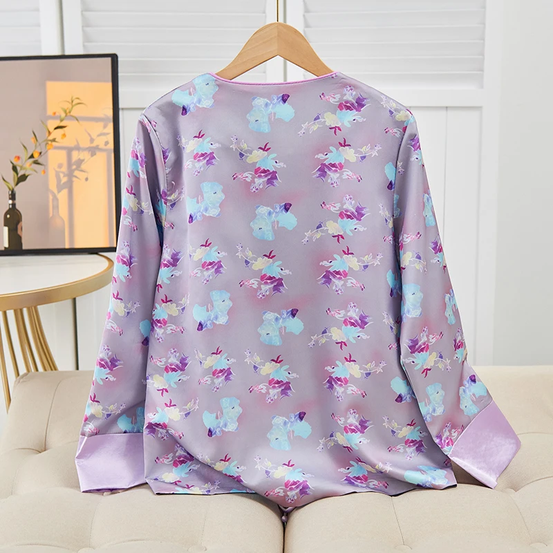 Chinese Style Women\'s Clothing Plate Button Jacket Top Printing Round Neck Coat Fashion Zen Style Purple Flower Blouse