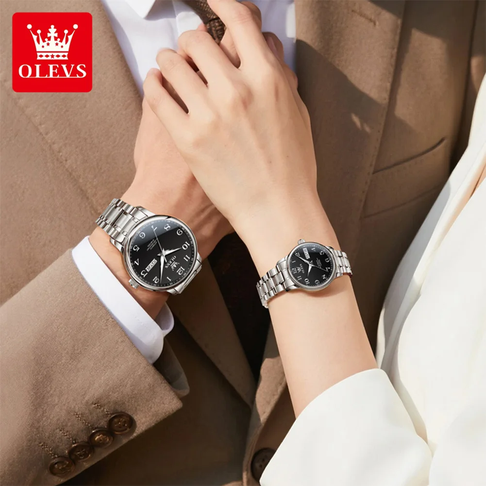 OLEVS Couple Watches His and Her Watch Set Automatic Mechanical Wristwatch For men women Luxury Watch Waterproof couples Gift
