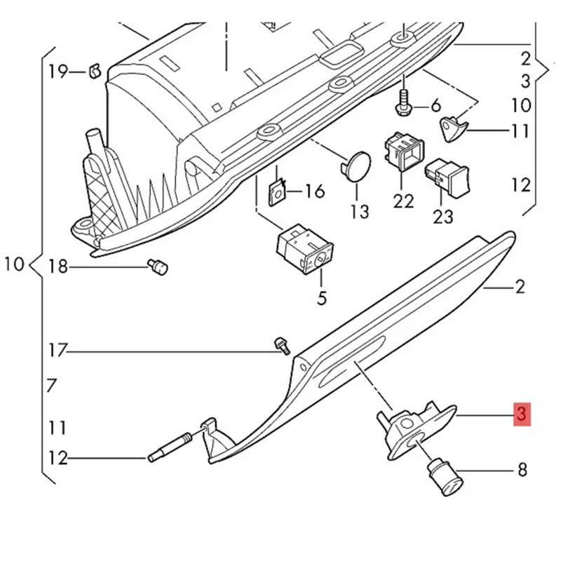 

A22F-8U1857131A3Q7 Автомобильный замок для перчаточного ящика, защелка, ручка открывания, накладка для Q3 (84B) 2013-2016, аксессуары 8U1857131B 3Q7
