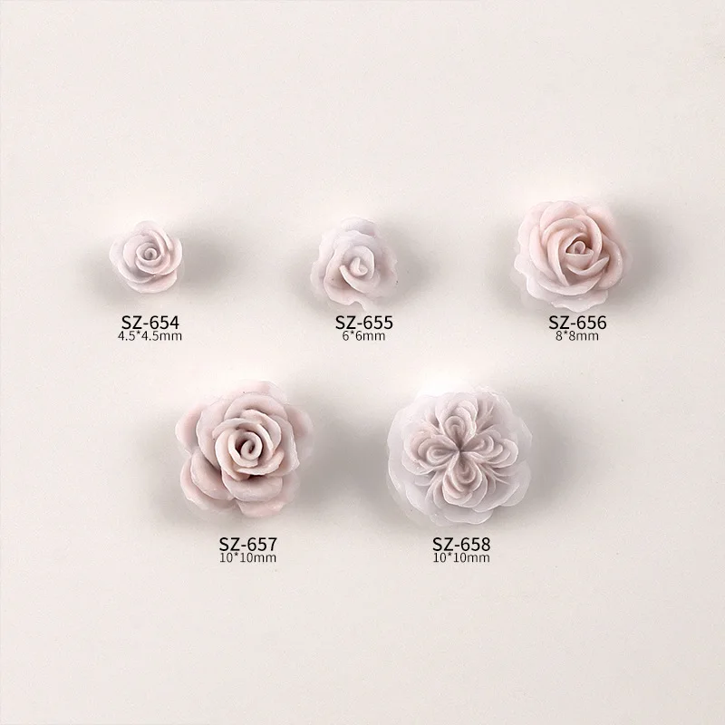 50PCS 3D Pure สี Camellia สีเทาสีชมพู Blossom ดอกไม้เรซิ่นเล็บ Art Rhinestones ตกแต่งเล็บเครื่องประดับอุปกรณ์เสริม