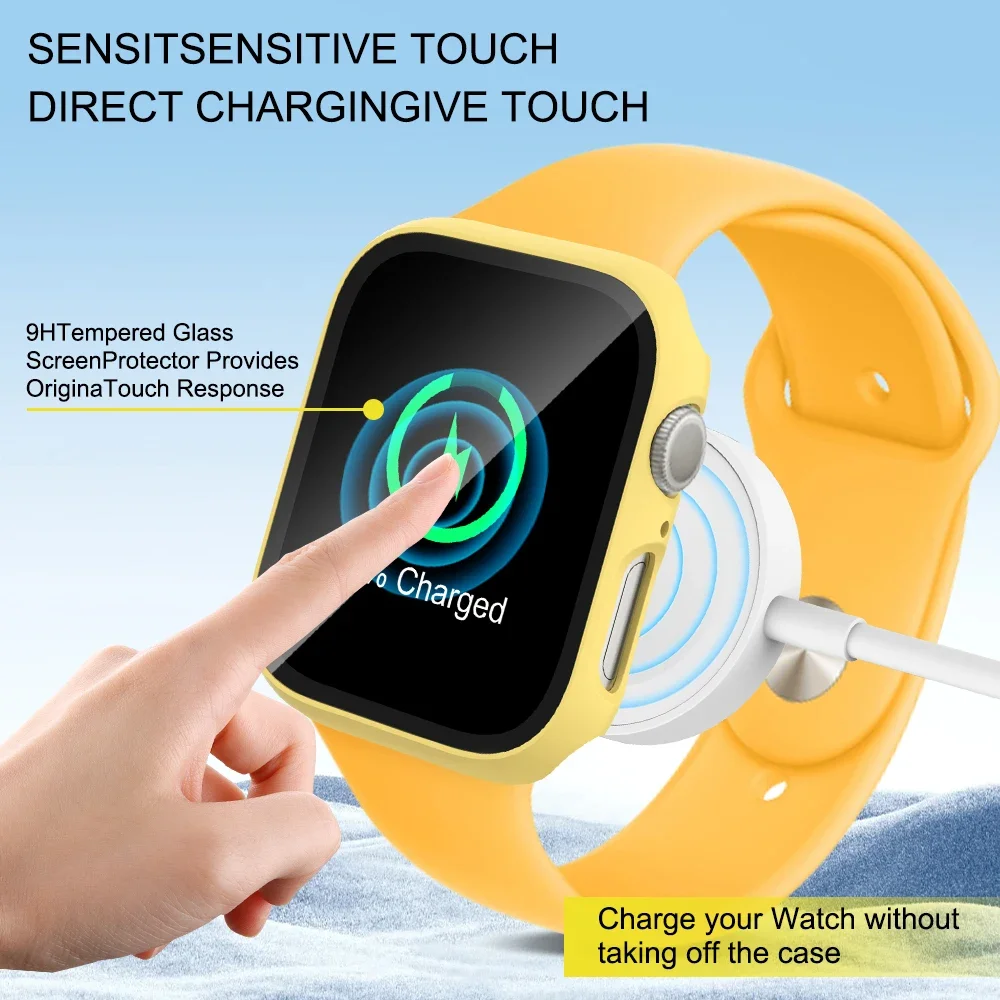 2 Pack Compatible for Apple Watch Series 7 8 9 41mm 45mm Screen Protector  Anti-Scratch Shockproof Cover Tempered Glass Yellow