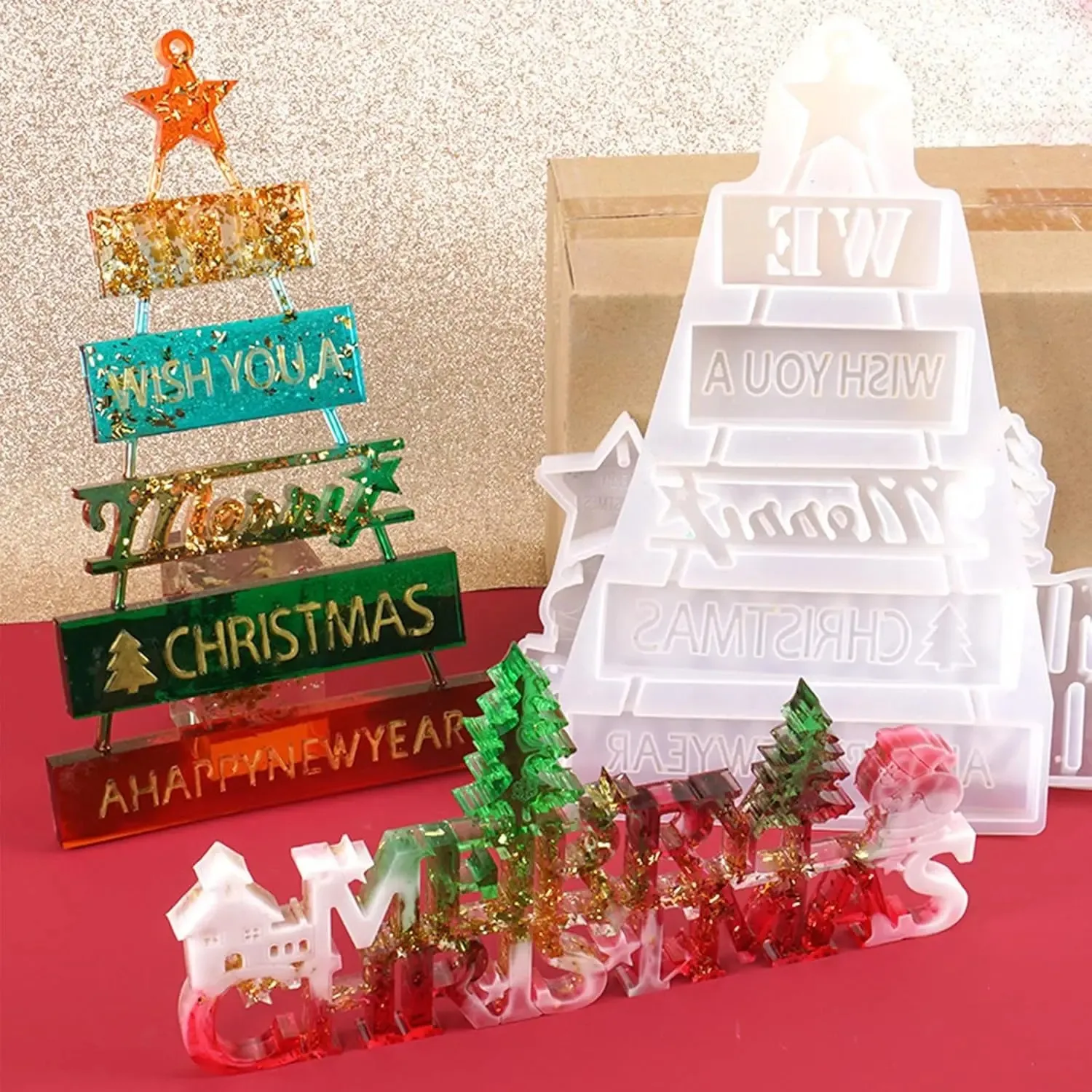 3D Merry Christmas Sign Resin Mold Epoxy Resin Casting Mold For Diy Table Decor,home Decor,christmas Decor,making Christmas Tree view 2