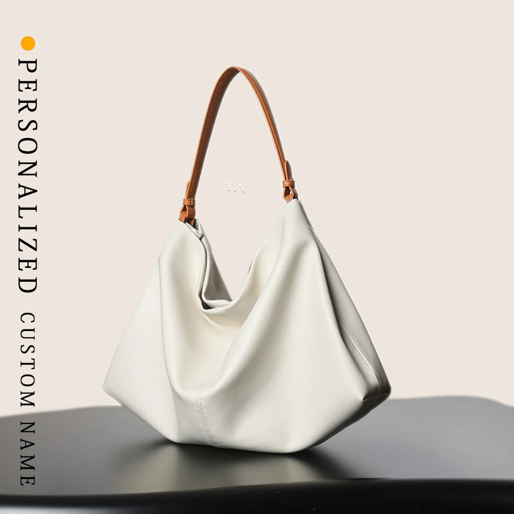 

Women's bag new product split leather underarm shoulder bag cowhide Tote niche crossbody soft leather free hot stamping letters