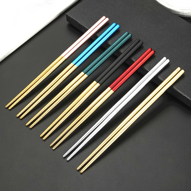 1 Pair 304 Stainless Steel Chinese Chopsticks Non-Slip Food Tableware Reusable Sushi Noodle Metal Sticks Kitchen Utensils